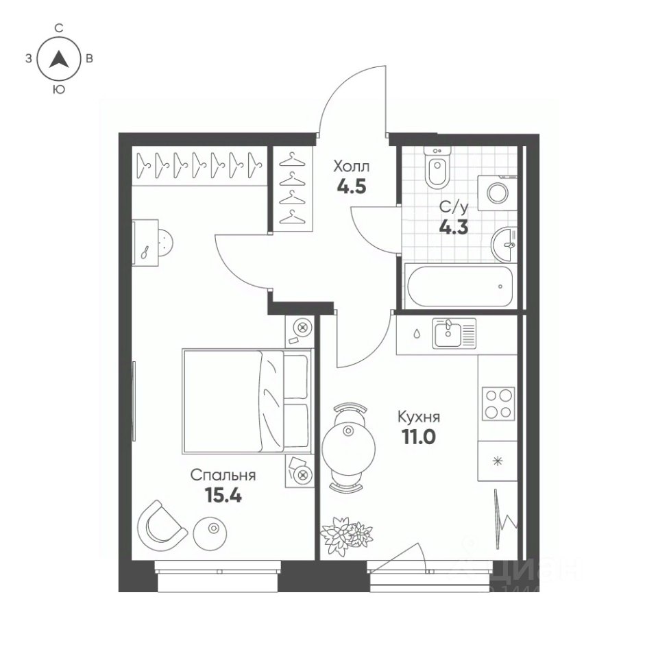 1-к кв. Свердловская область, Екатеринбург Солнечный жилрайон,  (35.2 м²)