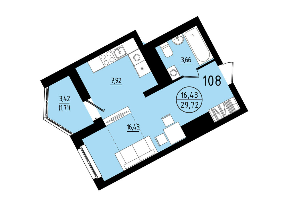 Квартира-студия: Екатеринбург, площадь Жуковского, 8 (29.72 м²)