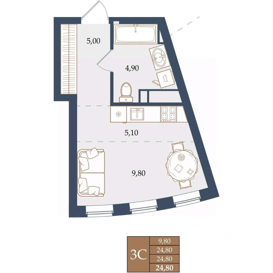 Студия Свердловская область, Екатеринбург ул. Щербакова, 20 (24.8 м²)