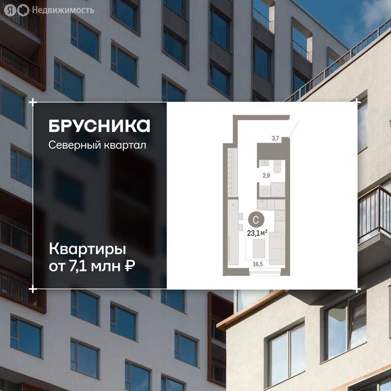 Квартира-студия: Екатеринбург, жилой район Эльмаш, Механический переулок, 11 (23.12 м²)