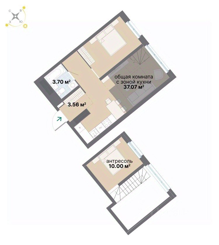 1-к кв. Свердловская область, Екатеринбург ул. Вилонова (56.17 м²)