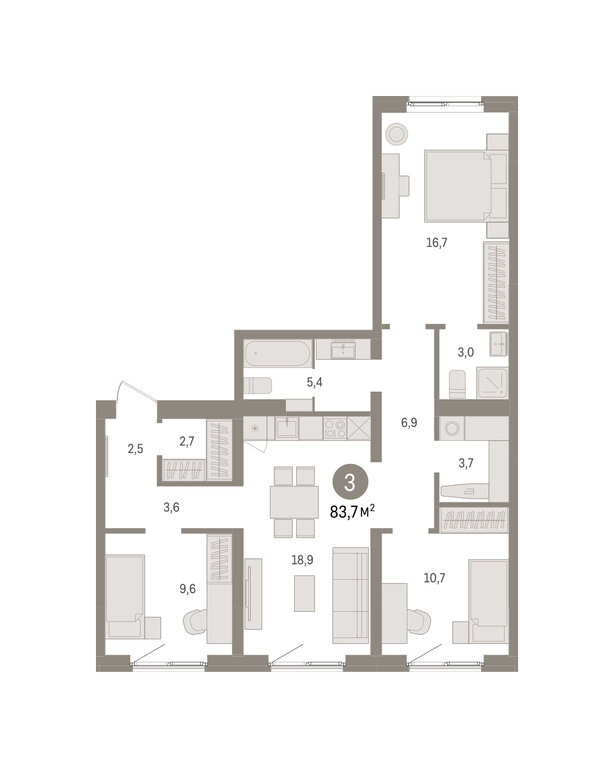 3-комнатная квартира: Екатеринбург, Торфяной переулок, 10 (83.7 м²)