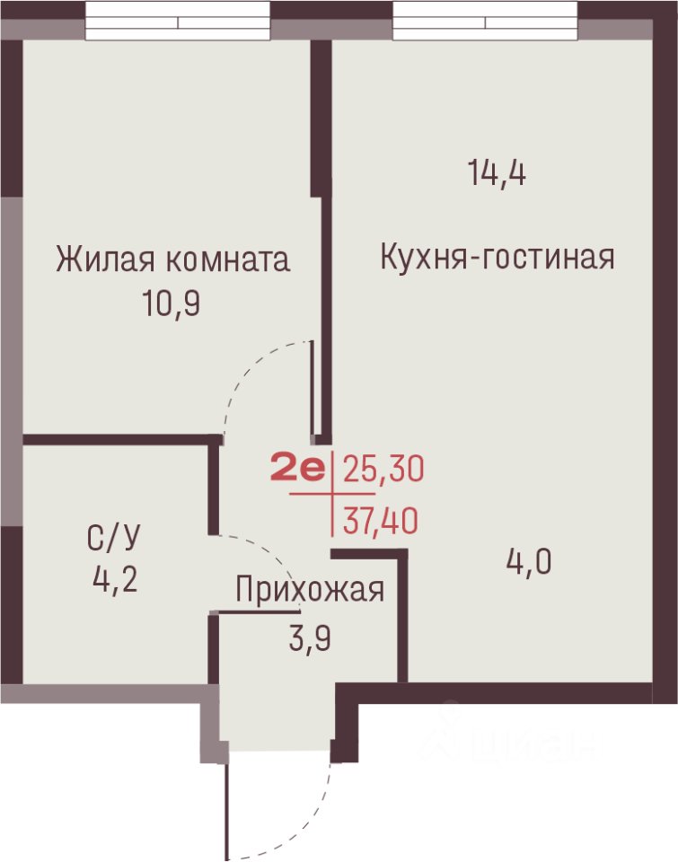 2-к кв. Свердловская область, Екатеринбург ул. Академика Ландау, 13 (37.4 м²)