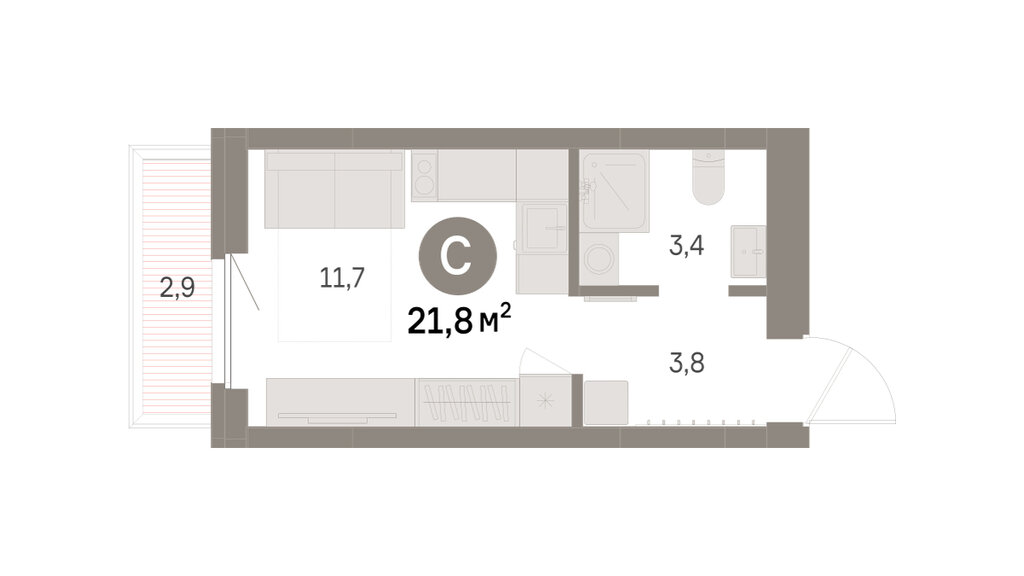 Квартира-студия: Екатеринбург, Благодатская улица, 15 (21.75 м²)