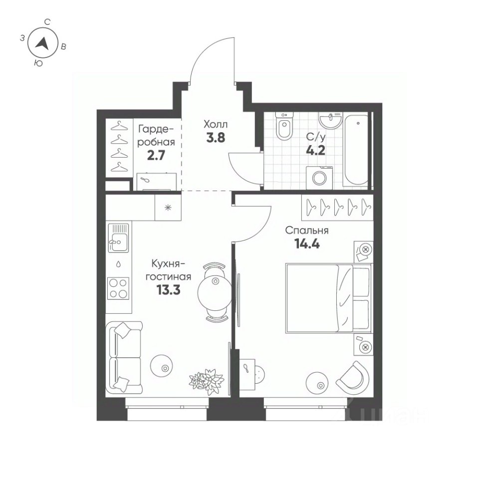 1-к кв. Свердловская область, Екатеринбург Солнечный жилрайон,  (38.4 м²)