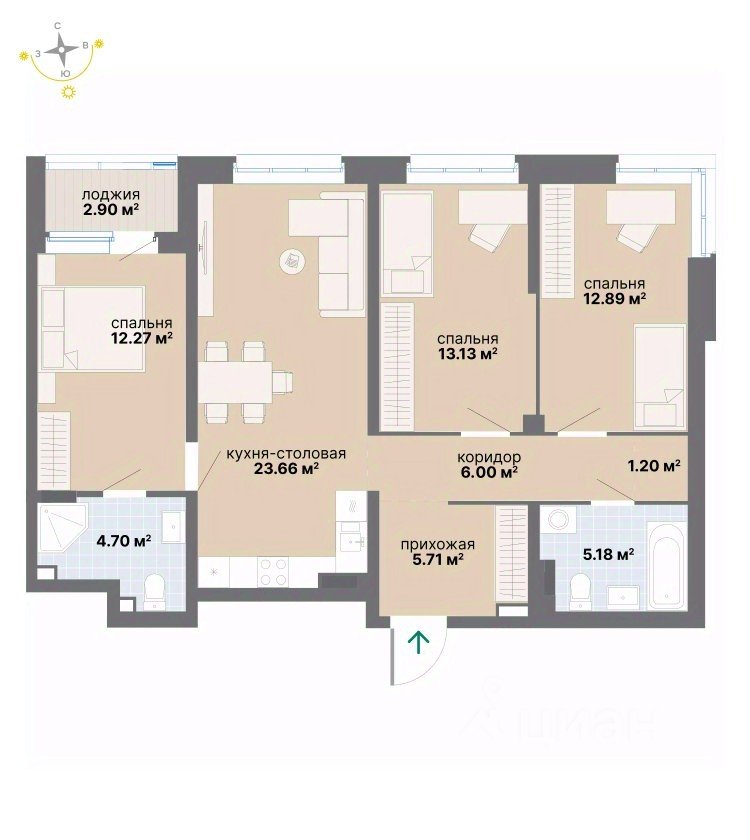 3-к кв. Свердловская область, Екатеринбург ул. Вилонова (87.64 м²)