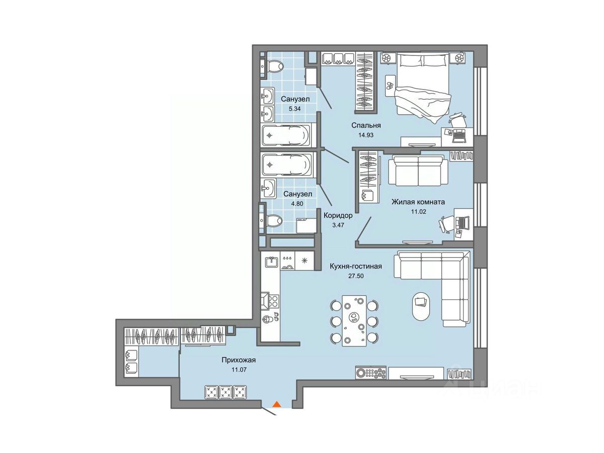 2-к кв. Свердловская область, Екатеринбург ул. Косотурская, 1В/2 (79.0 м²)
