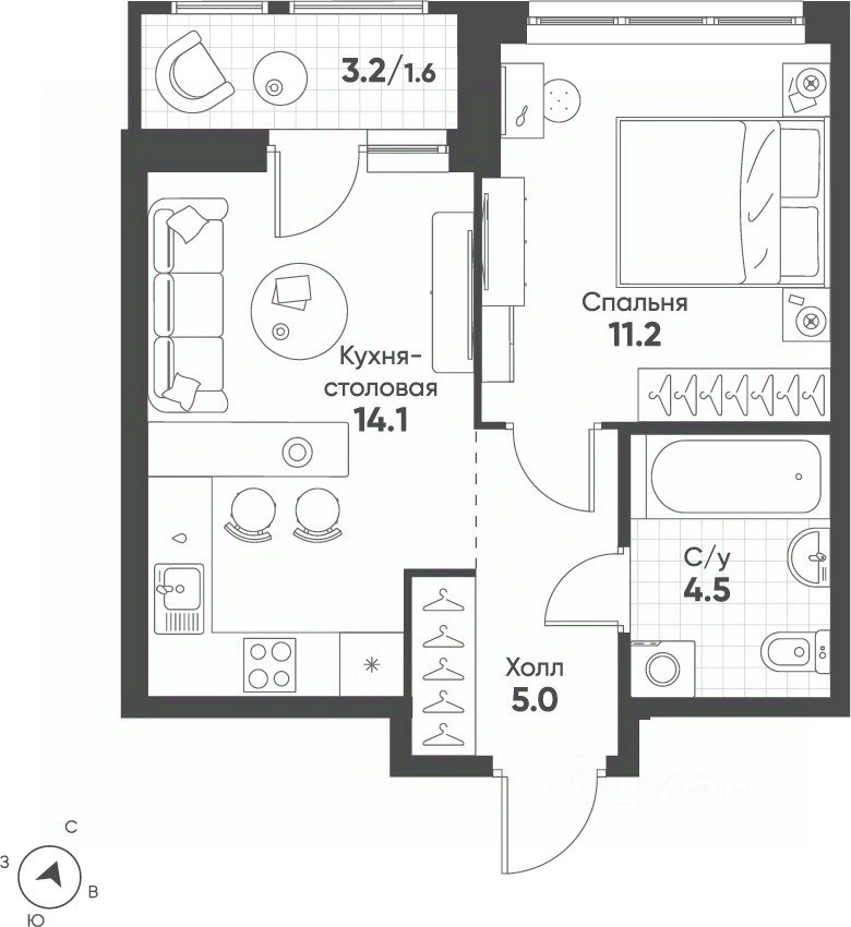 1-к кв. Свердловская область, Екатеринбург Солнечный жилрайон, (36.4 м²)