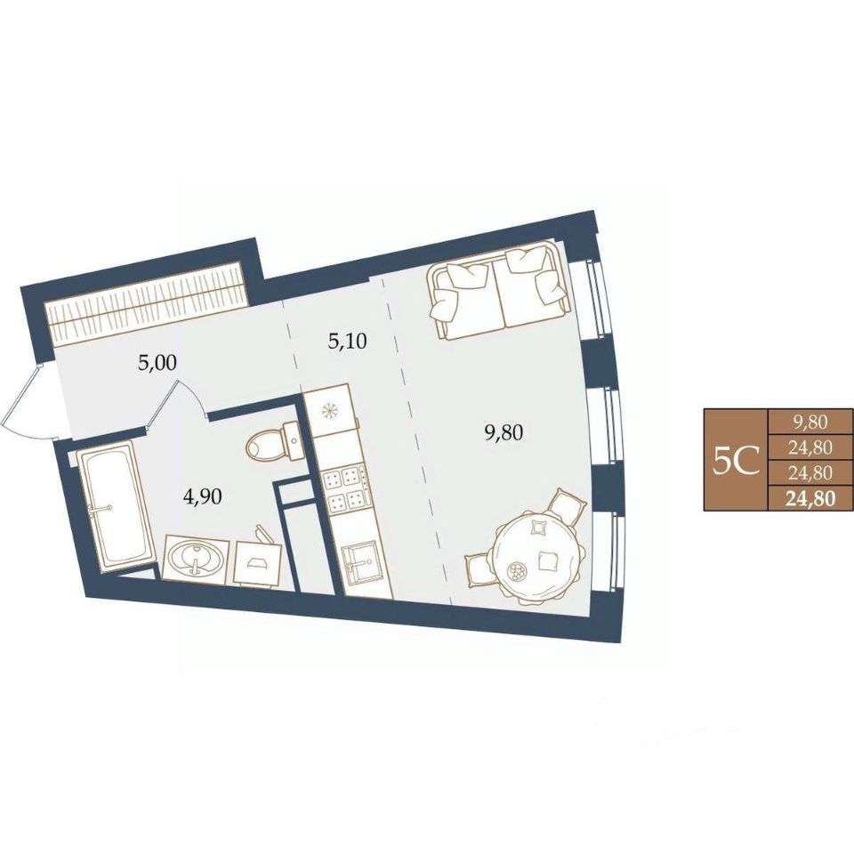 Студия Свердловская область, Екатеринбург ул. Щербакова, 20 (24.8 м²)