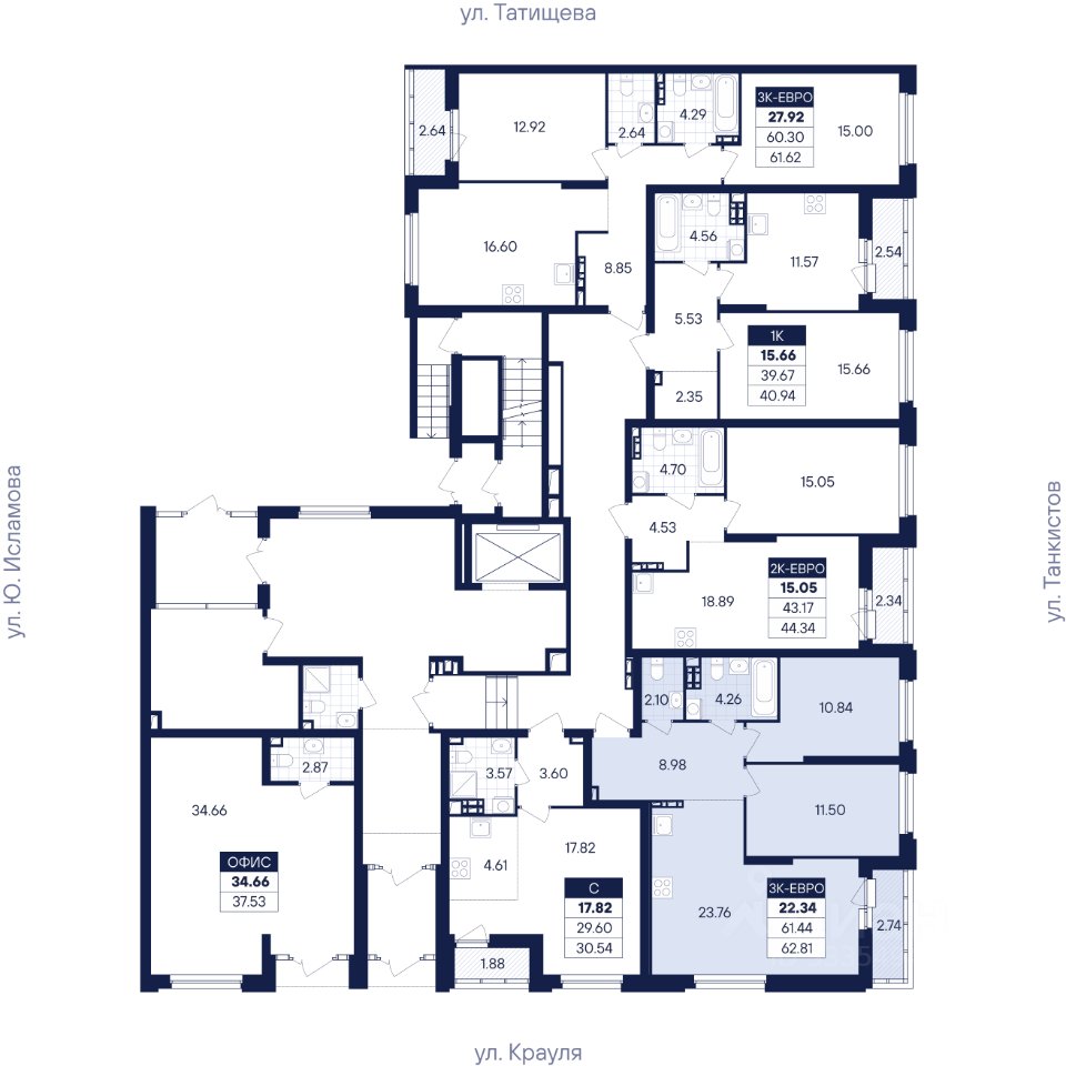 2-к кв. Свердловская область, Екатеринбург ул. Крауля, 170Б (62.81 м²)