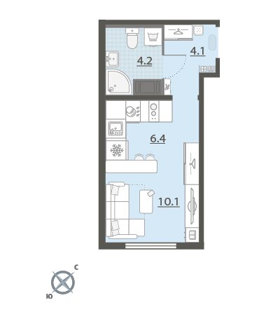 Квартира-студия: Екатеринбург, микрорайон Широкая Речка (24.8 м²)