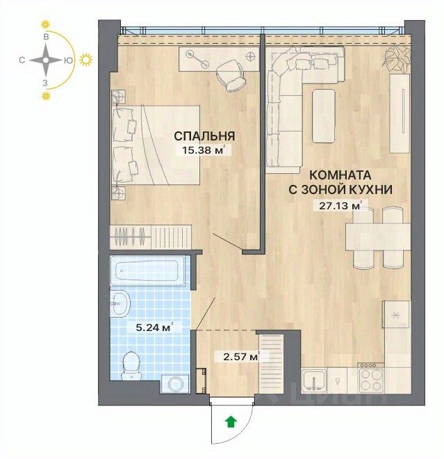 2-к кв. Свердловская область, Екатеринбург ул. Маршала Жукова, 16 (50.32 м²)