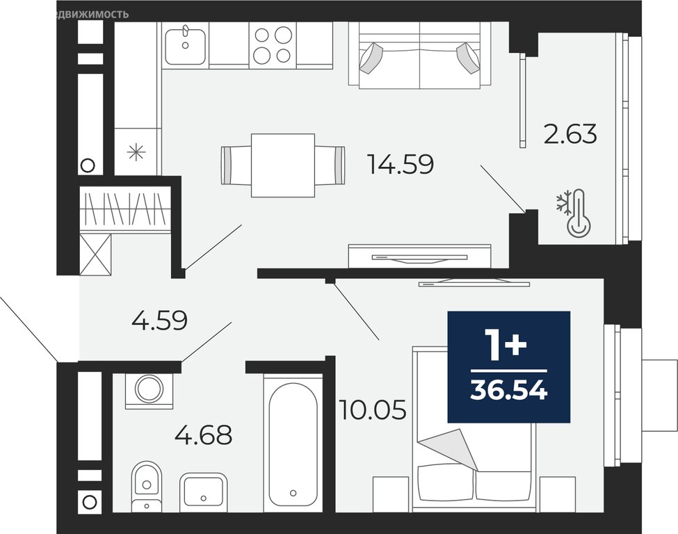 1-комнатная квартира: Екатеринбург, ЖК Соната Парк (36.54 м²)