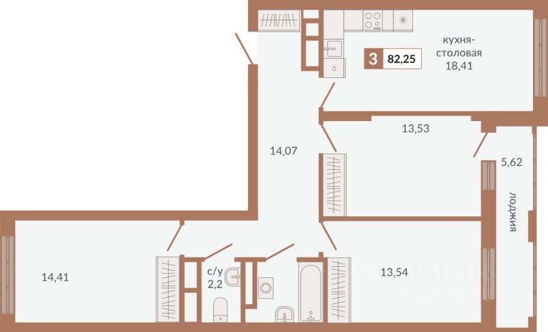 3-к кв. Свердловская область, Екатеринбург пер. Старателей (82.25 м²)