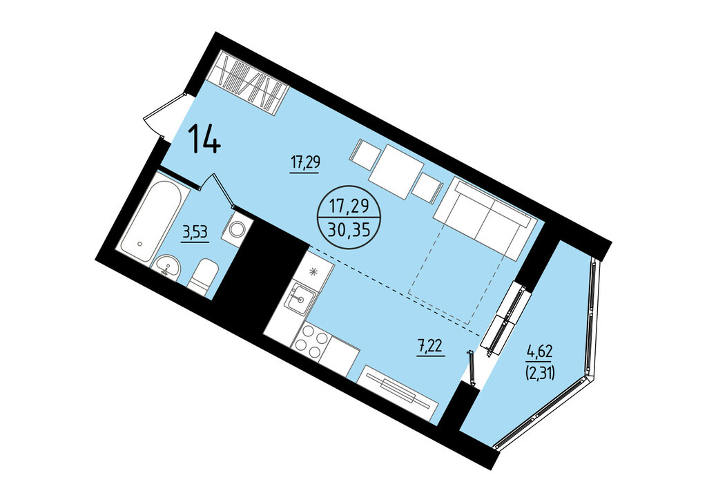 Квартира-студия: Екатеринбург, площадь Жуковского, 8 (30.35 м²)