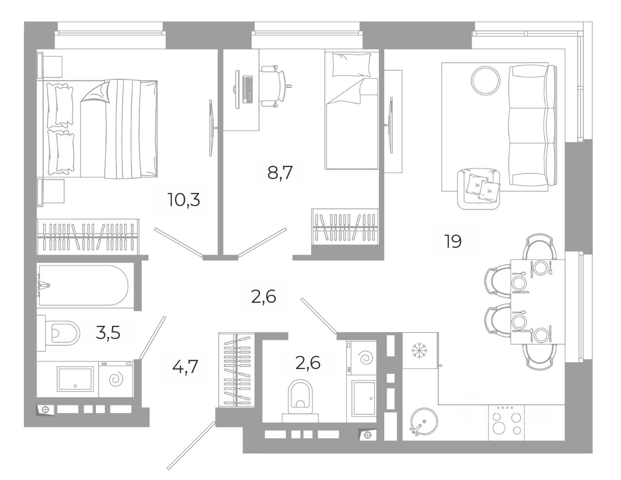 2-к кв. Свердловская область, Екатеринбург ул. Амундсена, 144/3 (51.35 м²)