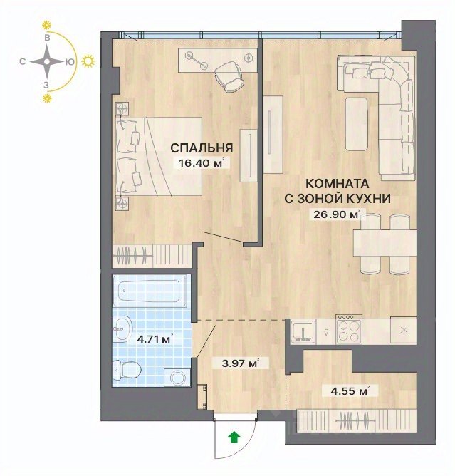 2-к кв. Свердловская область, Екатеринбург ул. Маршала Жукова, 16 (56.53 м²)