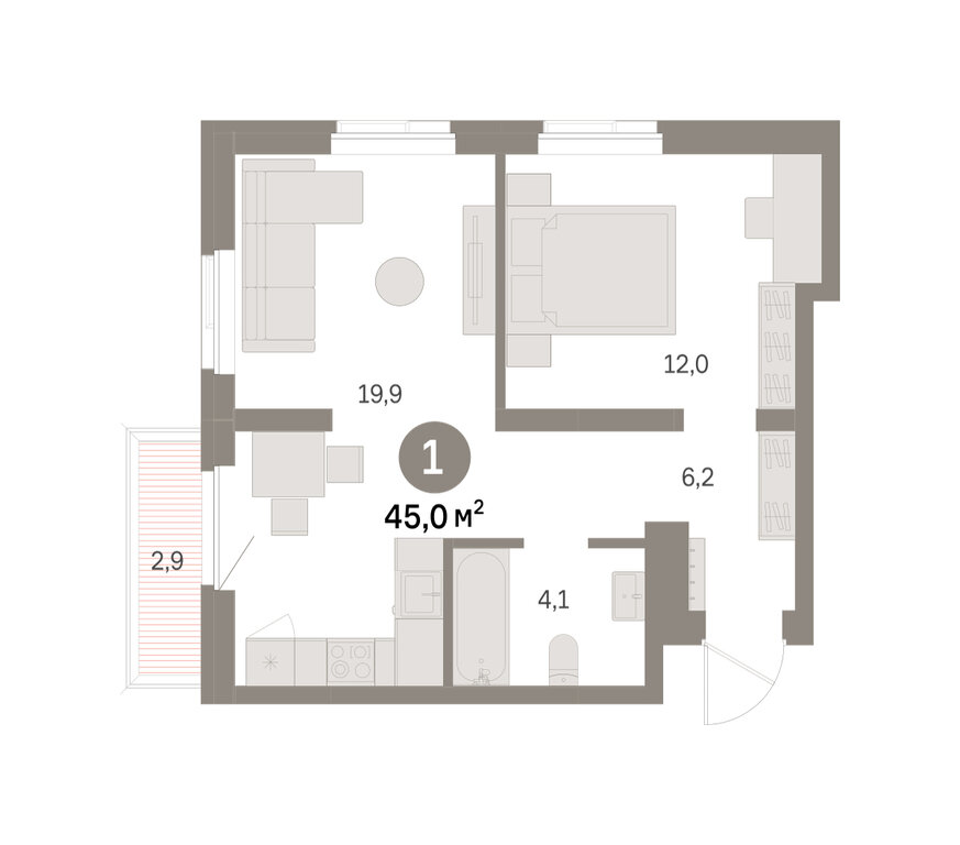 1-комнатная квартира: Екатеринбург, Благодатская улица, 15 (45 м²)