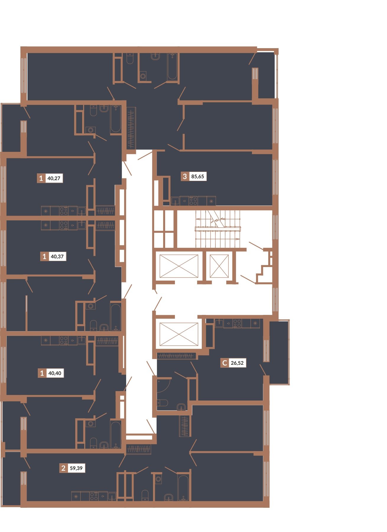 2-к кв. Свердловская область, Екатеринбург пер. Старателей (59.39 м²)