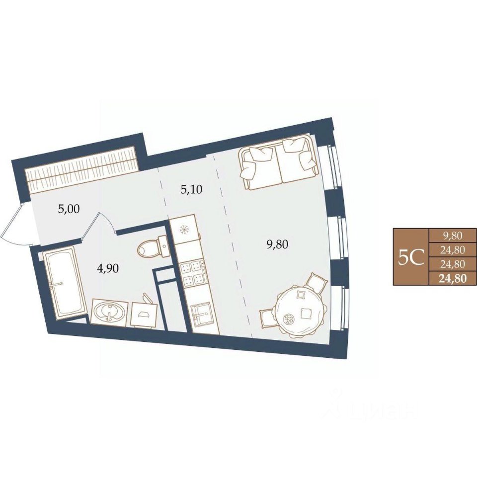 Студия Свердловская область, Екатеринбург ул. Щербакова, 20 (24.8 м²)