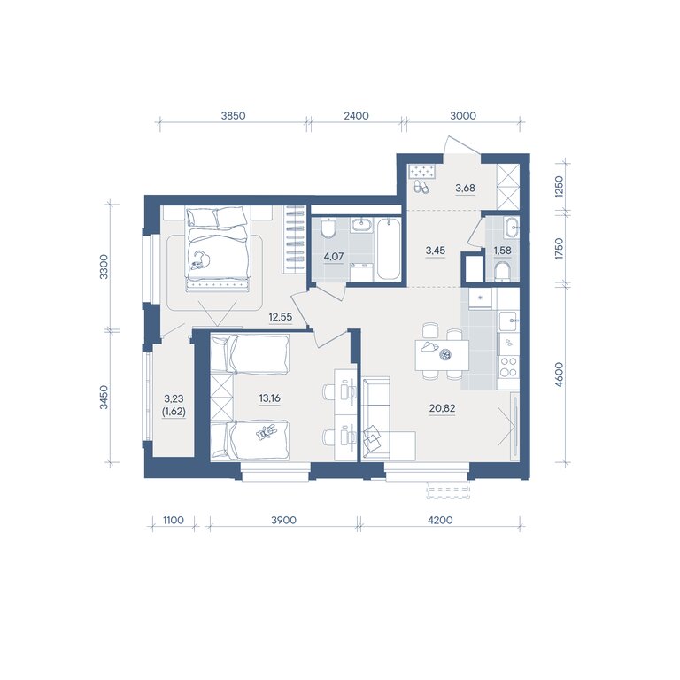 2-комнатная квартира: Екатеринбург, улица Энтузиастов, 18 (60.93 м²)