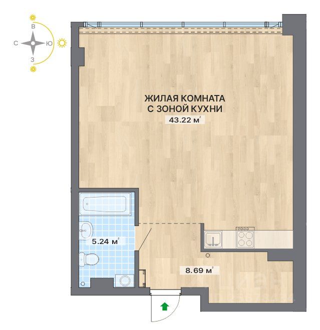 1-к кв. Свердловская область, Екатеринбург ул. Маршала Жукова, 16 (57.15 м²)
