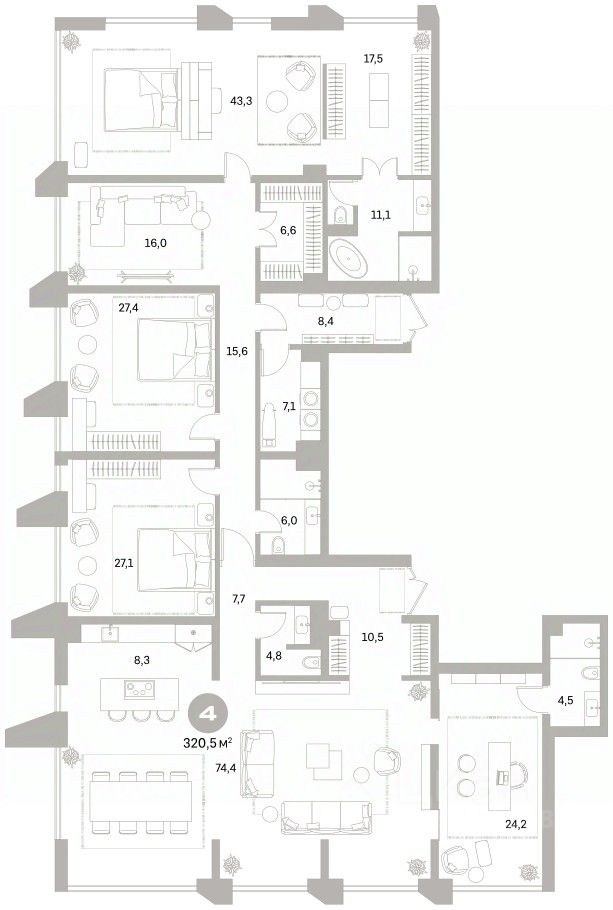 4-к кв. Свердловская область, Екатеринбург ул. Гоголя, 21 (320.49 м²)