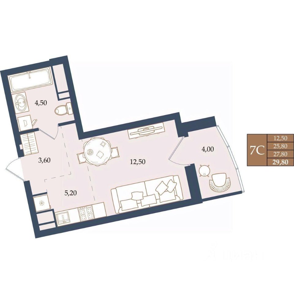 Студия Свердловская область, Екатеринбург ул. Щербакова, 20 (27.8 м²)