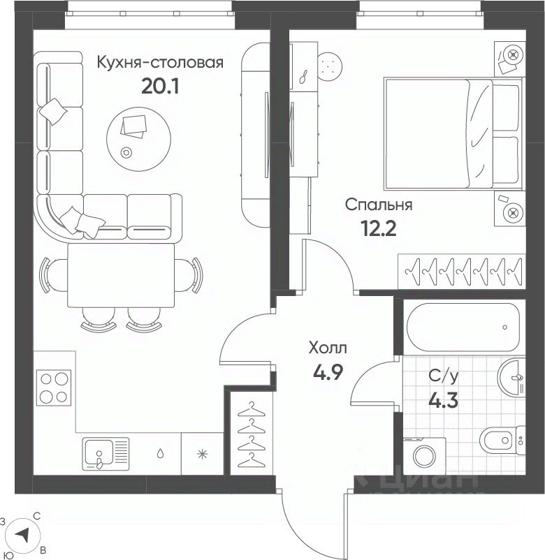 1-к кв. Свердловская область, Екатеринбург Солнечный жилрайон,  (41.5 м²)