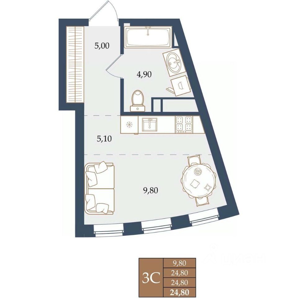 Студия Свердловская область, Екатеринбург ул. Щербакова, 20 (24.8 м²)