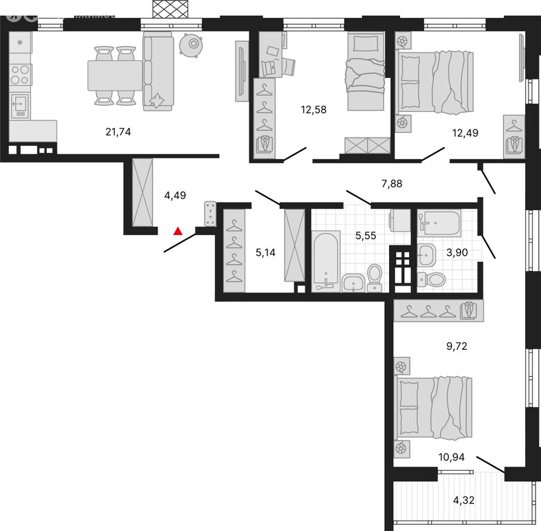 3-комнатная квартира: Екатеринбург, Депутатская улица (98.73 м²)